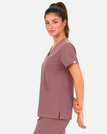 Flesh Pink Eipnare Women's 3-Pocket V-Neck Scrub Top - Stretch Medical Scrubs for Women