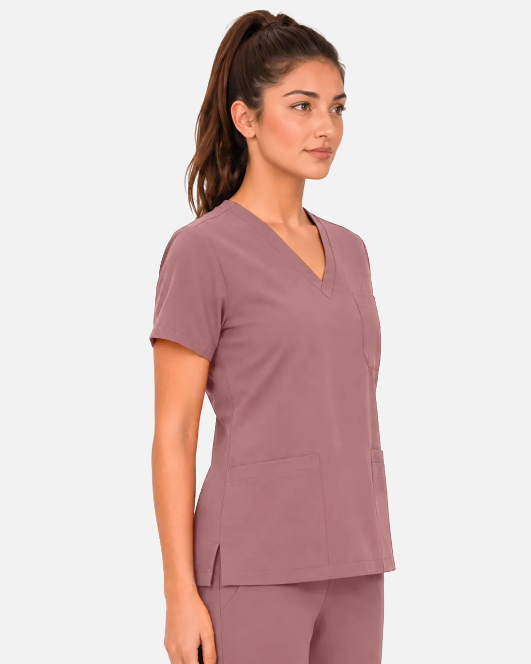 Flesh Pink Eipnare Women's 3-Pocket V-Neck Scrub Top - Stretch Medical Scrubs for Women