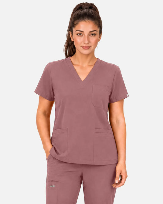 Flesh Pink Eipnare Women's 3-Pocket V-Neck Scrub Top - Stretch Medical Scrubs for Women