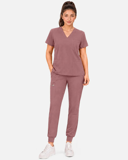 Flesh Pink Eipnare Women's 3-Pocket V-Neck Scrub Top - Stretch Medical Scrubs for Women