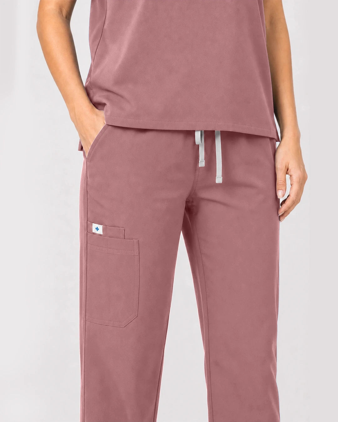Flesh Pink Eipnare Women's Zip Polo Straight-Leg Scrub Set - Stretch Medical Scrubs for Women