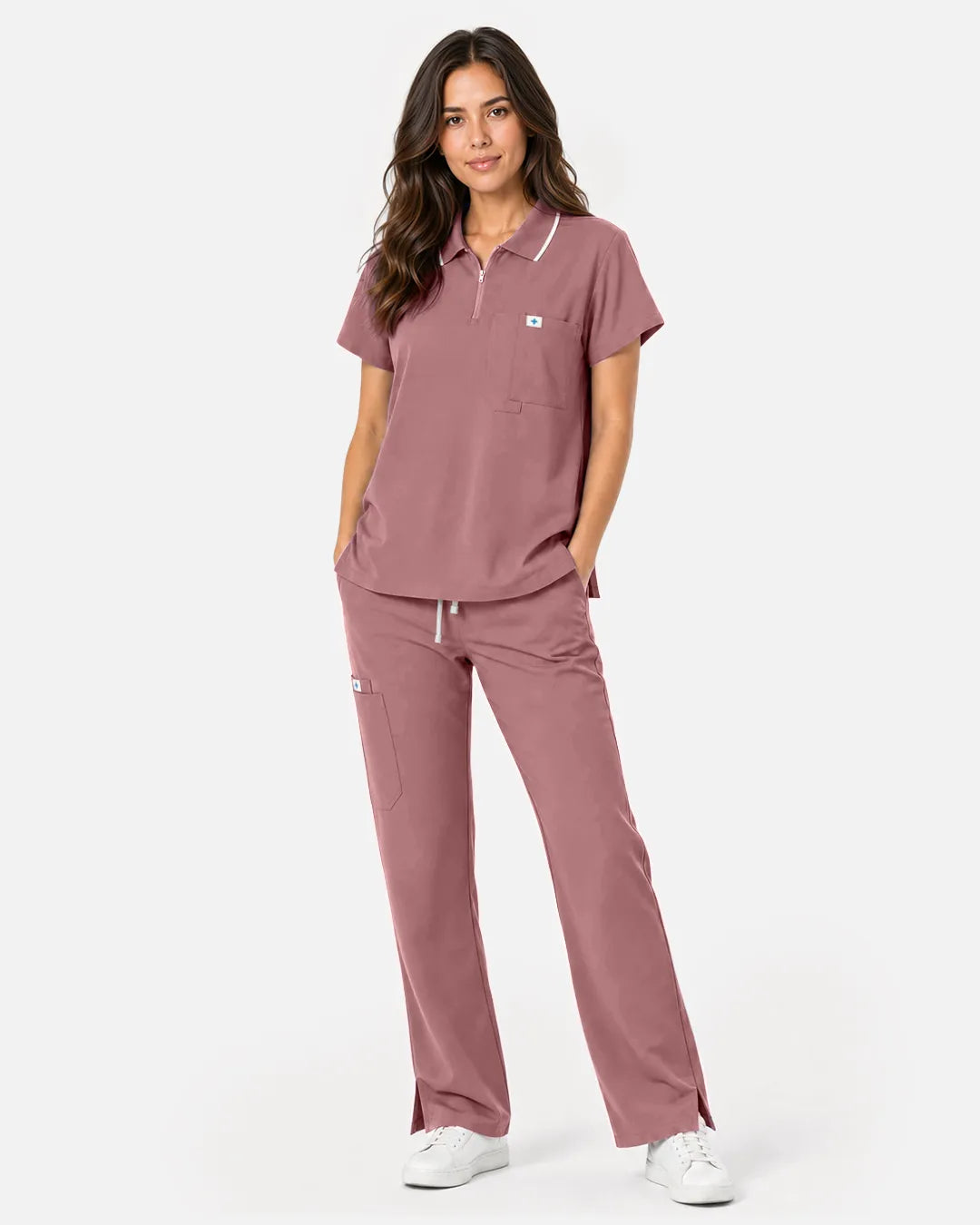Flesh Pink Eipnare Women's Polo-Collar Medical Scrub Top - Stretch Medical Scrubs for Women