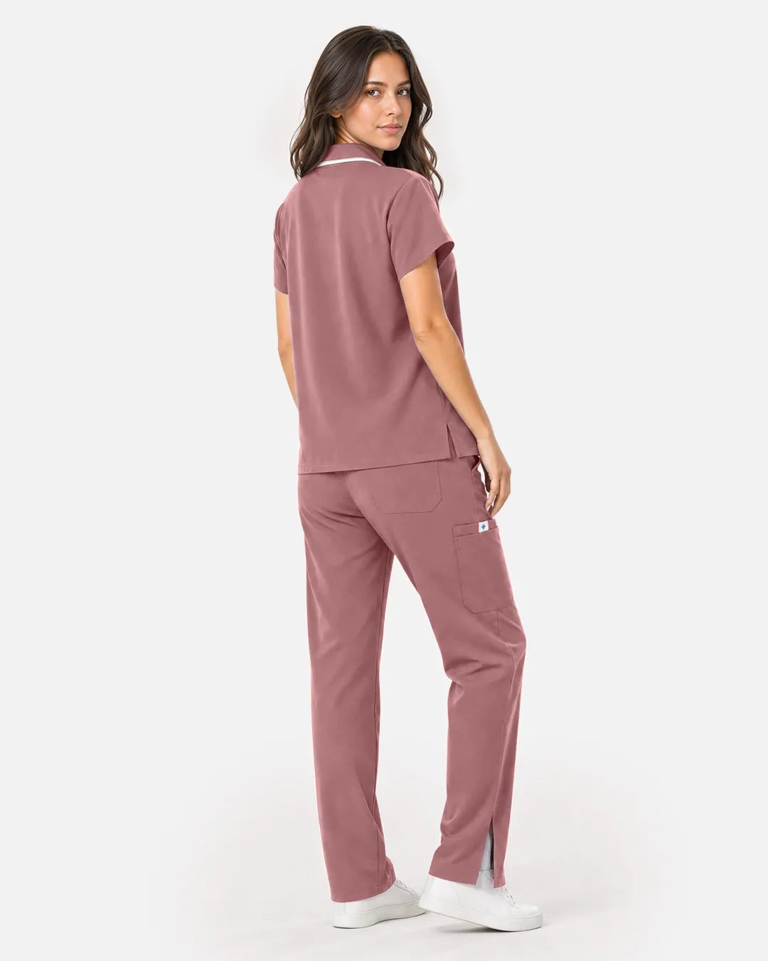 Flesh Pink Eipnare Women's Polo-Collar Medical Scrub Top - Stretch Medical Scrubs for Women