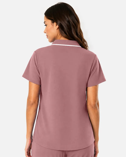 Flesh Pink Eipnare Women's Polo-Collar Medical Scrub Top - Stretch Medical Scrubs for Women