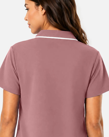 Flesh Pink Eipnare Women's Polo-Collar Medical Scrub Top - Stretch Medical Scrubs for Women