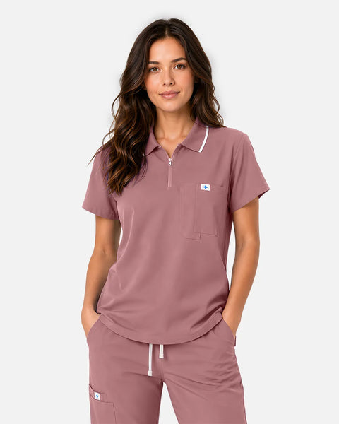 Eipnare Women's Polo-Collar Uniform Top - Flesh Pink