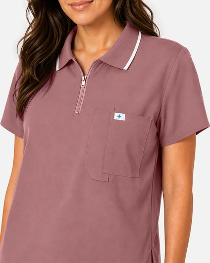 Flesh Pink Eipnare Women's Polo-Collar Medical Scrub Top - Stretch Medical Scrubs for Women