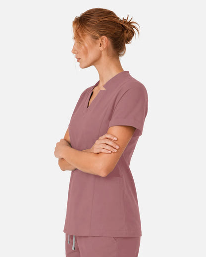 Flesh Pink Eipnare Women's Split V-Neck Scrub Top - Stretch Medical Scrubs for Women