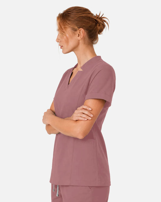 Flesh Pink Eipnare Women's Split V-Neck Scrub Top - Stretch Medical Scrubs for Women