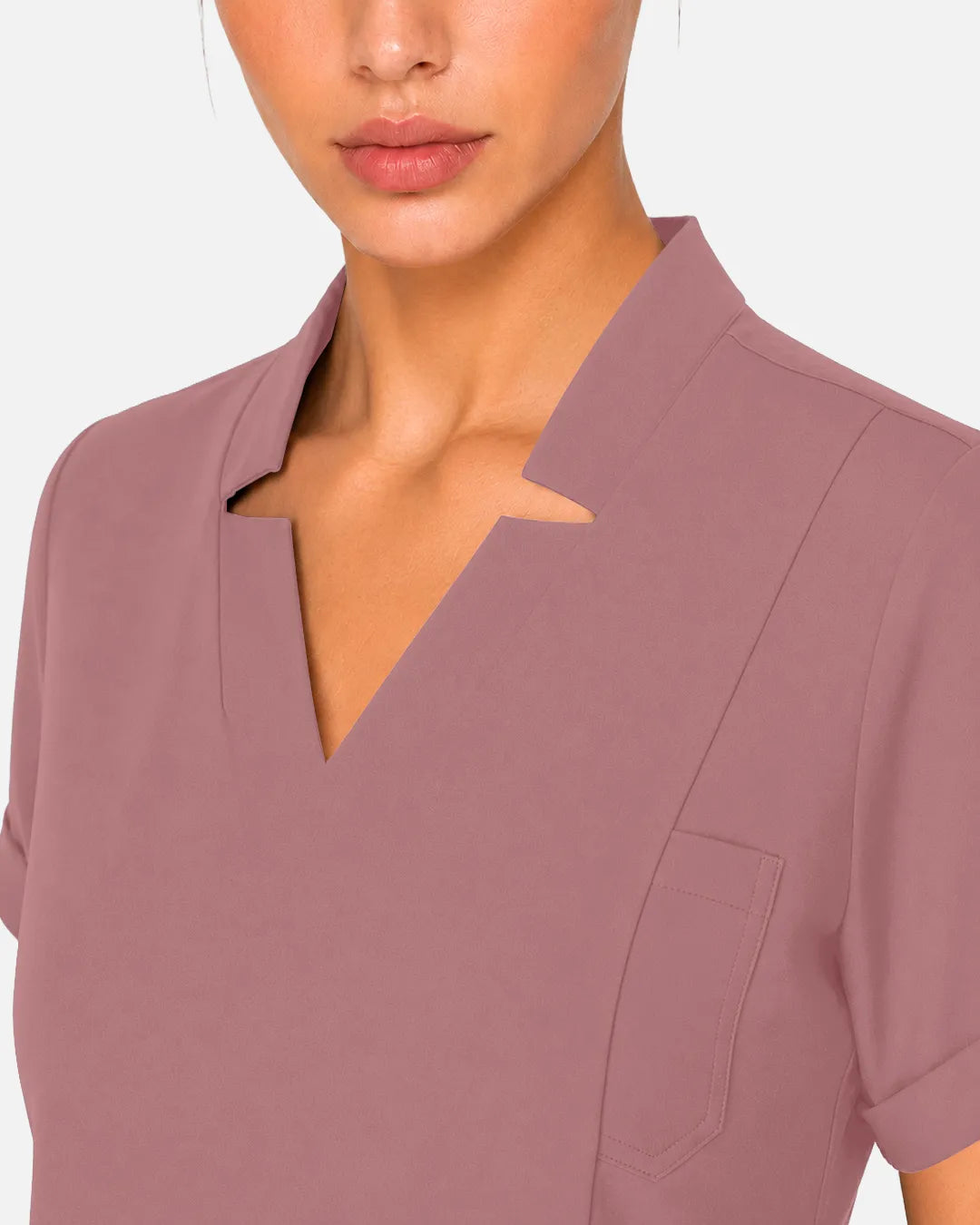 Flesh Pink Eipnare Women's Split V-Neck Scrub Top - Stretch Medical Scrubs for Women