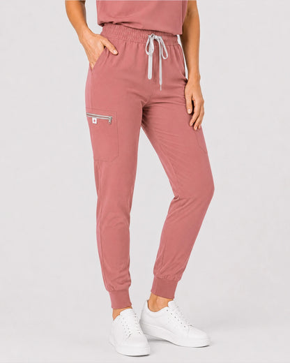 Flesh Pink Eipnare Women's 8-Pocket V-Neck Jogger Scrub Set - Stretch Medical Scrubs for Women
