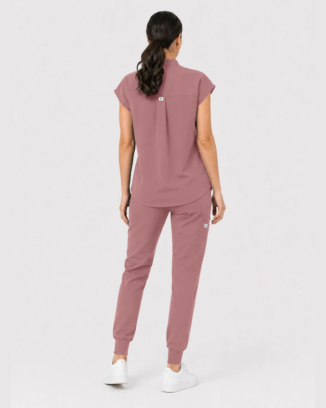 Flesh Pink Eipnare Women's Henley Sleeveless Jogger Scrub Set - Stretch Medical Scrubs for Women
