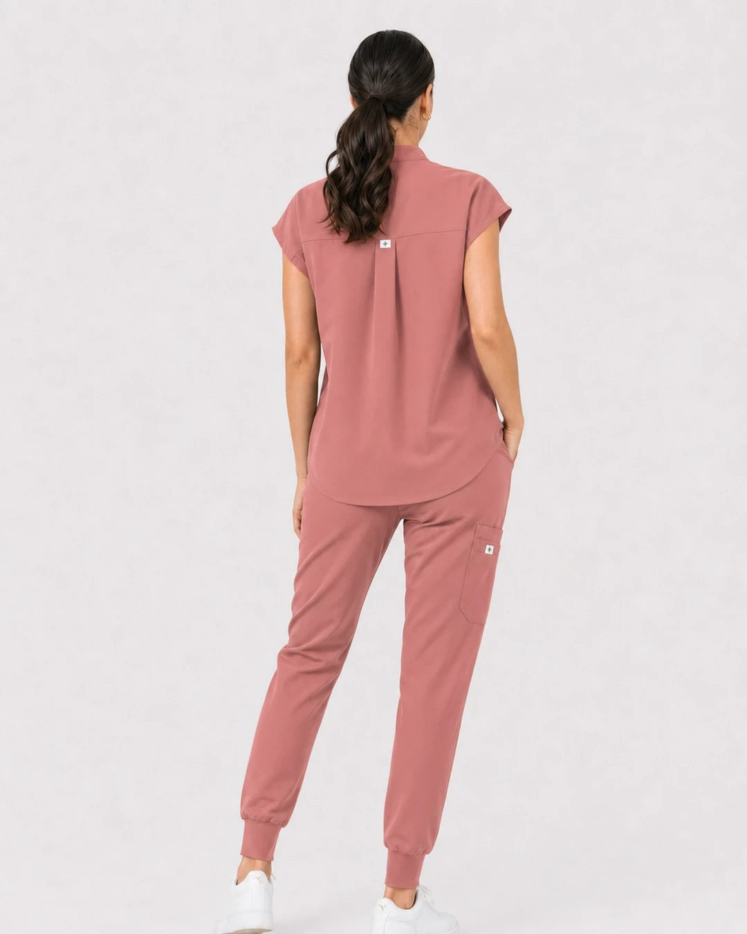 Flesh Pink Eipnare Women's 8-Pocket V-Neck Jogger Scrub Set - Stretch Medical Scrubs for Women