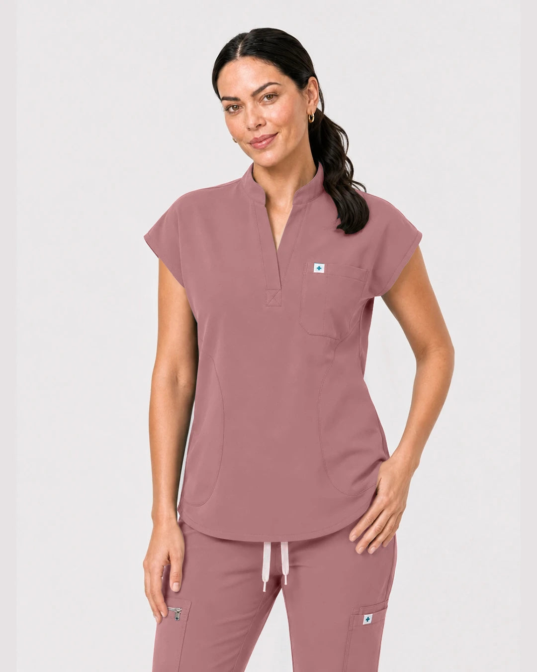 Flesh Pink Eipnare Women's Henley Sleeveless Jogger Scrub Set - Stretch Medical Scrubs for Women