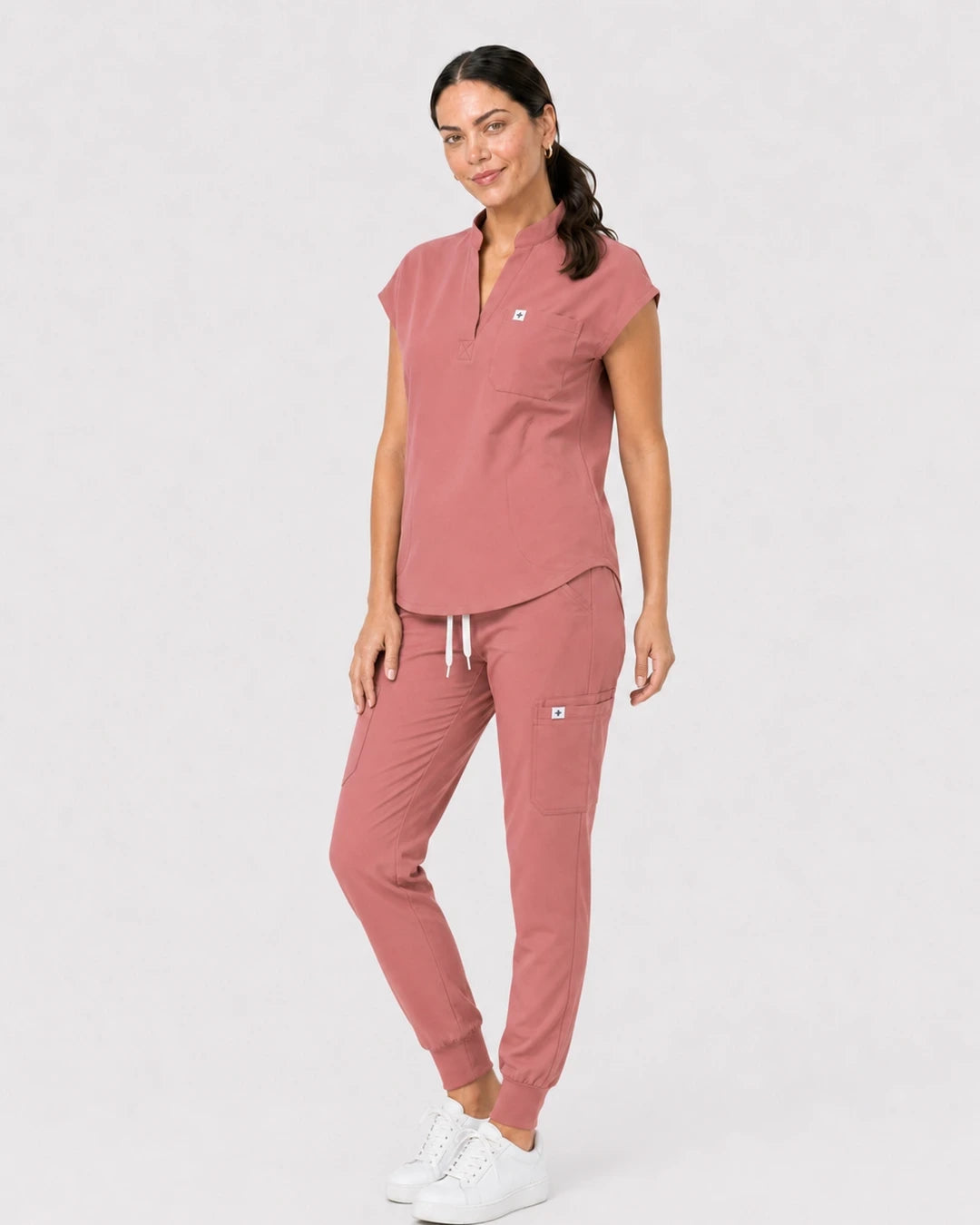 Flesh Pink Eipnare Women's 8-Pocket V-Neck Jogger Scrub Set - Stretch Medical Scrubs for Women