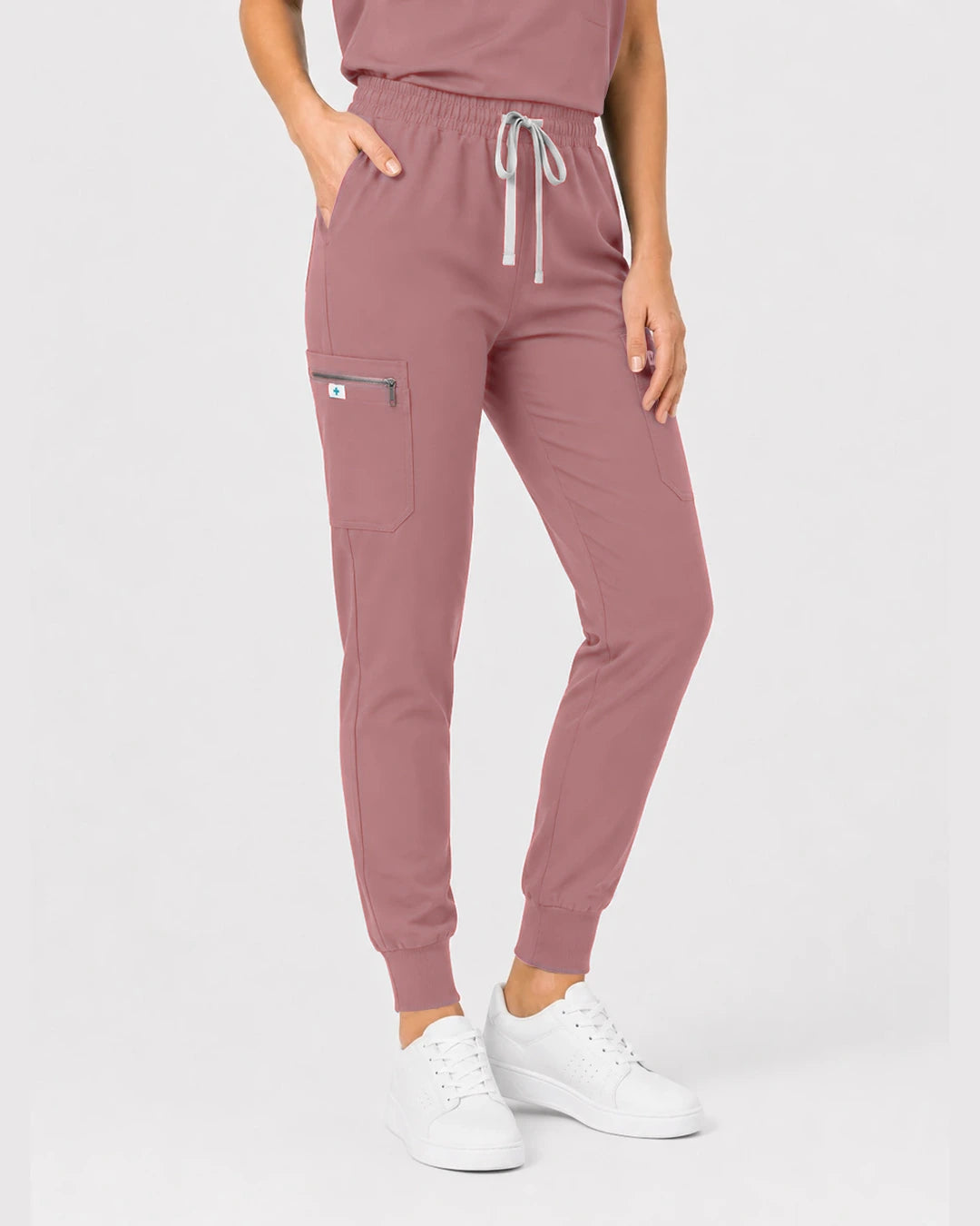 Flesh Pink Eipnare Women's Henley Sleeveless Jogger Scrub Set - Stretch Medical Scrubs for Women
