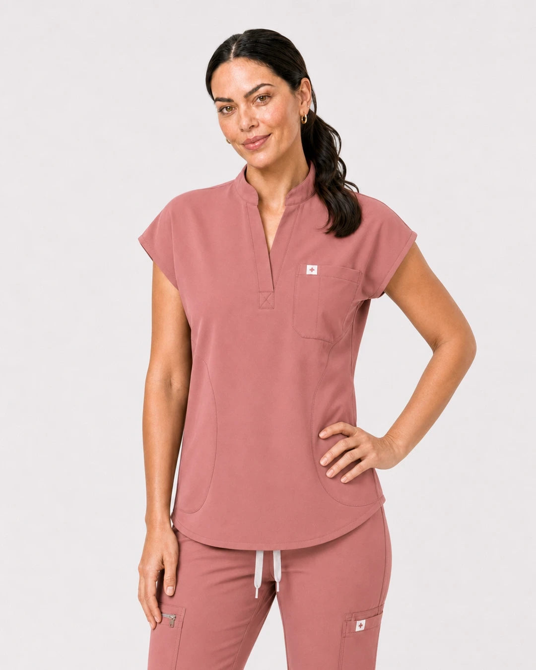 Flesh Pink Eipnare Women's 8-Pocket V-Neck Jogger Scrub Set - Stretch Medical Scrubs for Women