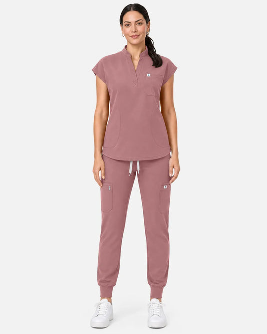 Flesh Pink Eipnare Women's Sleeveless Henley Scrub Top - Stretch Medical Scrubs for Women