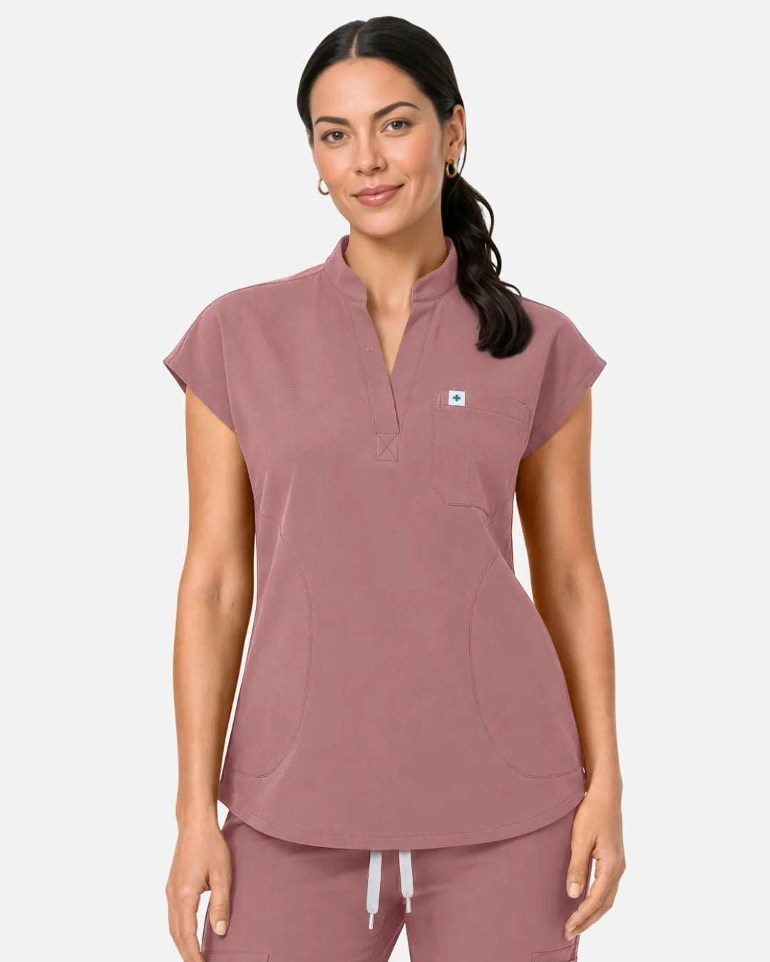 Flesh Pink Eipnare Women's Sleeveless Henley Scrub Top - Stretch Medical Scrubs for Women