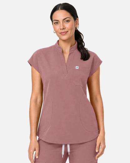 Flesh Pink Eipnare Women's Sleeveless Henley Scrub Top - Stretch Medical Scrubs for Women