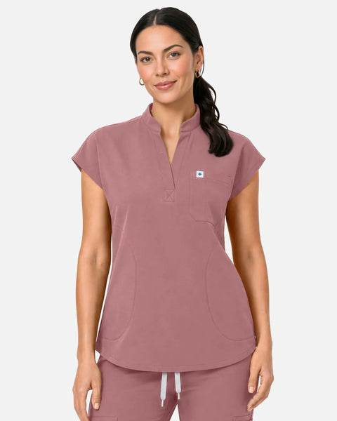 Eipnare Women's Sleeveless Henley Uniform Top - Flesh Pink