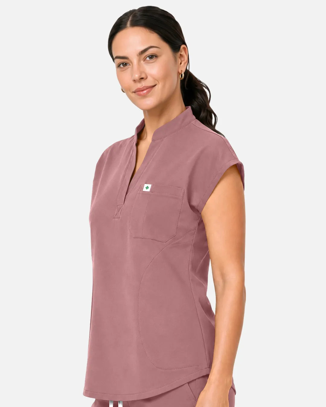 Flesh Pink Eipnare Women's Sleeveless Henley Scrub Top - Stretch Medical Scrubs for Women