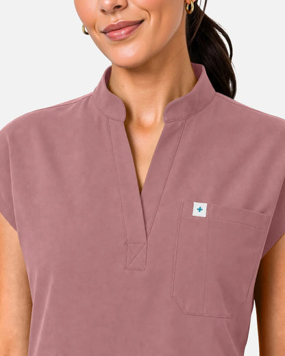 Flesh Pink Eipnare Women's Sleeveless Henley Scrub Top - Stretch Medical Scrubs for Women