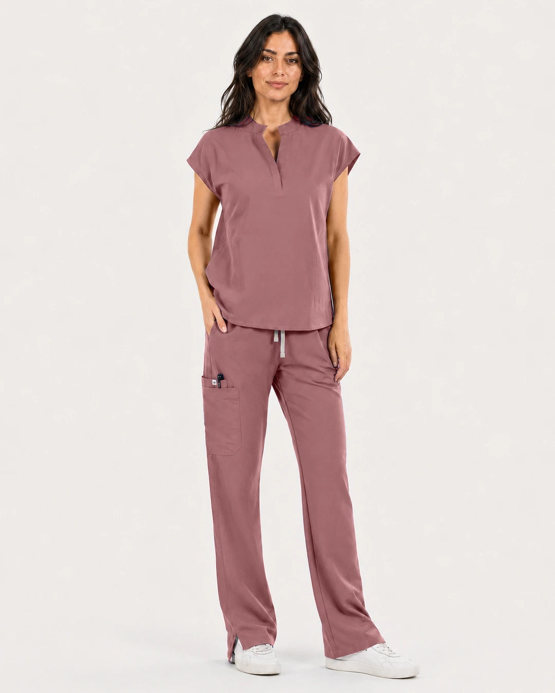 Flesh Pink Eipnare Women's Mandarin Sleeveless Straight-Leg Scrub Set - Stretch Medical Scrubs for Women