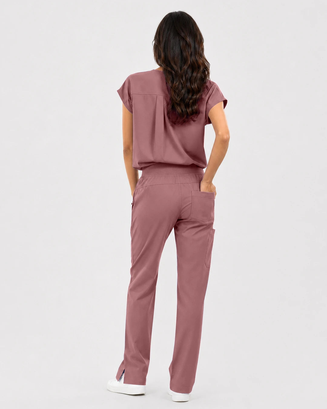 Flesh Pink Eipnare Women's Mandarin Sleeveless Straight-Leg Scrub Set - Stretch Medical Scrubs for Women