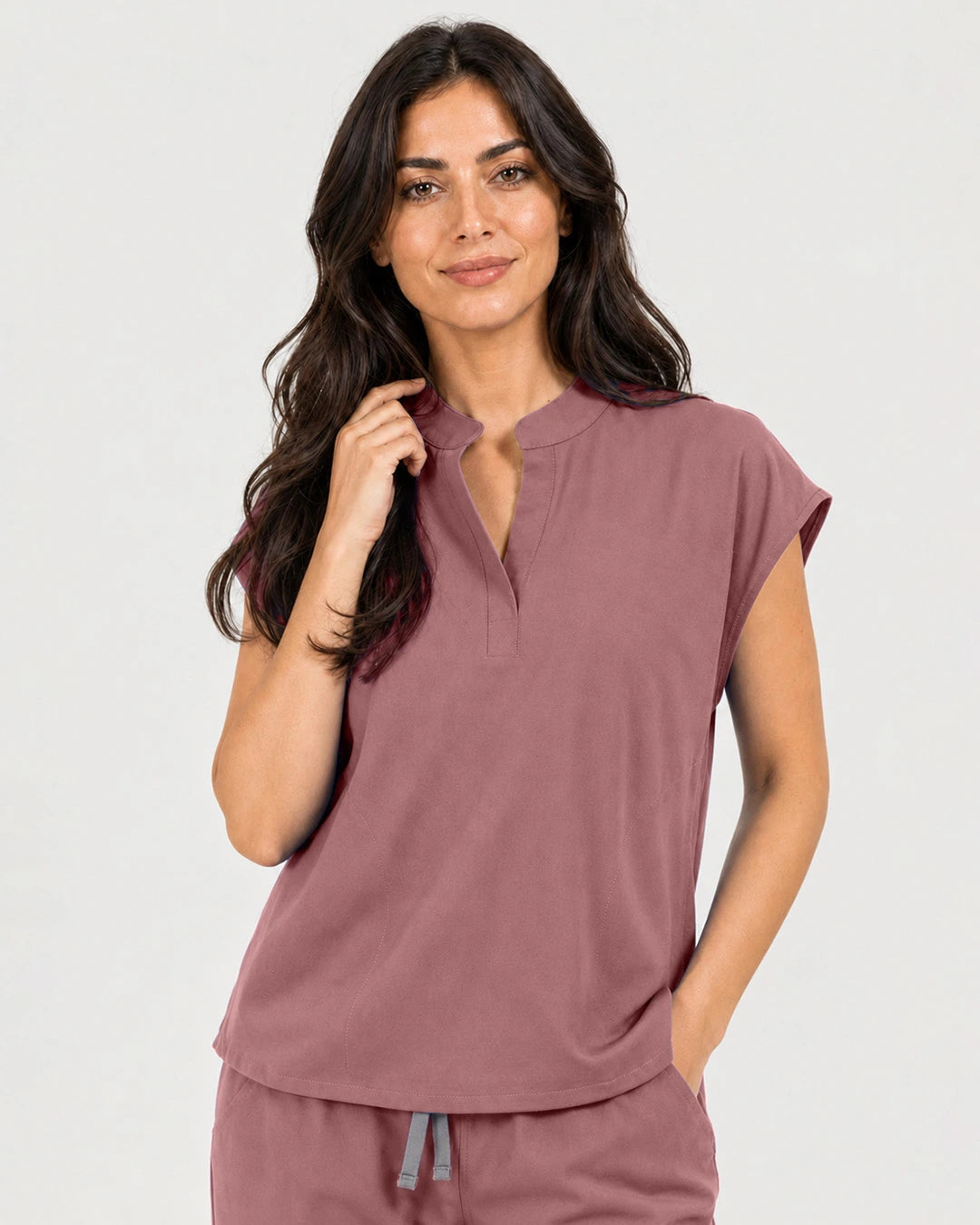Flesh Pink Eipnare Women's Mandarin Sleeveless Straight-Leg Scrub Set - Stretch Medical Scrubs for Women