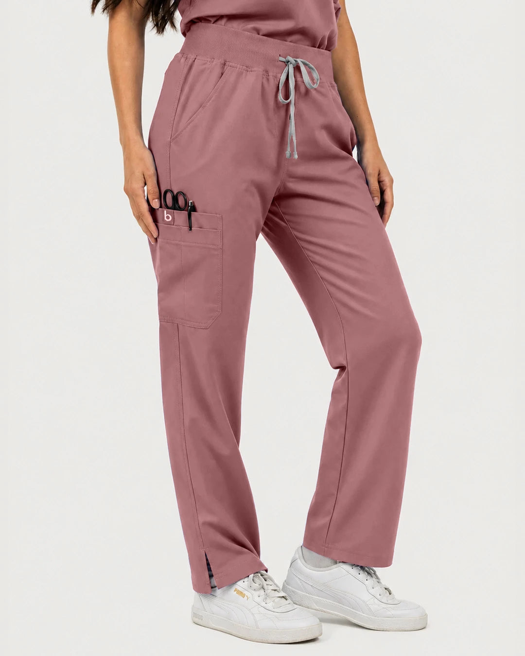 Flesh Pink Eipnare Women's Mandarin Sleeveless Straight-Leg Scrub Set - Stretch Medical Scrubs for Women