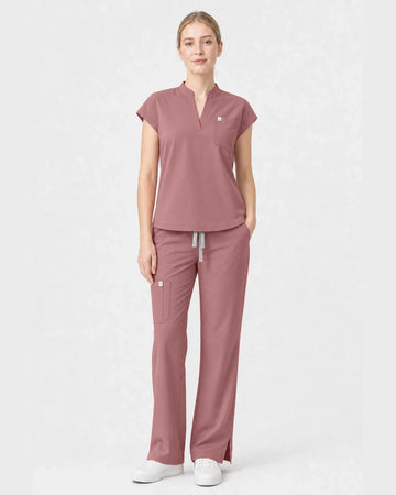 Flesh Pink Eipnare Women's Henley Sleeveless Straight-Leg Scrub Set - Stretch Medical Scrubs for Women