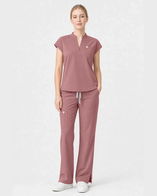Flesh Pink Eipnare Women's Henley Sleeveless Straight-Leg Scrub Set - Stretch Medical Scrubs for Women