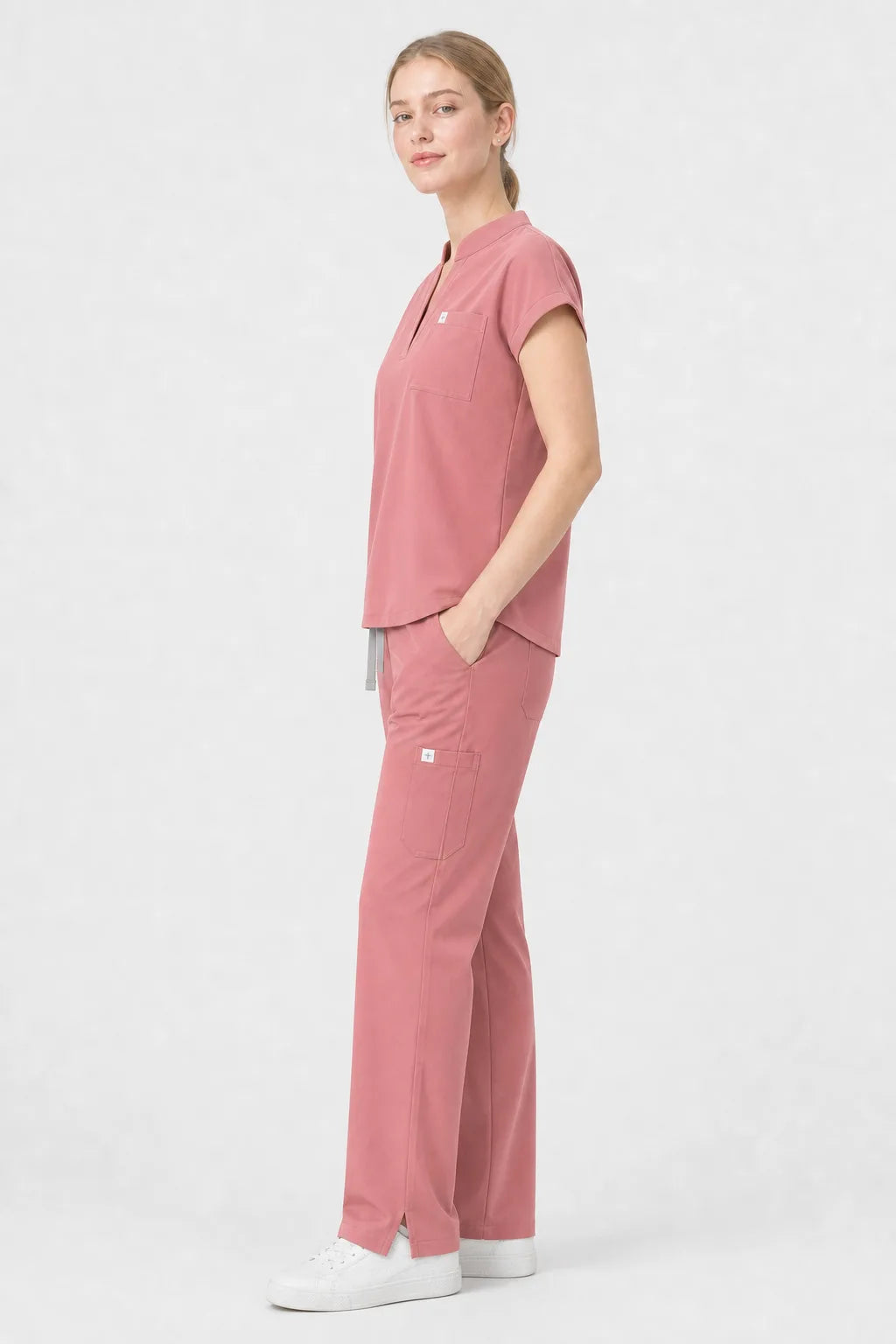 Flesh Pink Eipnare Women's Henley Sleeveless Straight-Leg Scrub Set - Stretch Medical Scrubs for Women