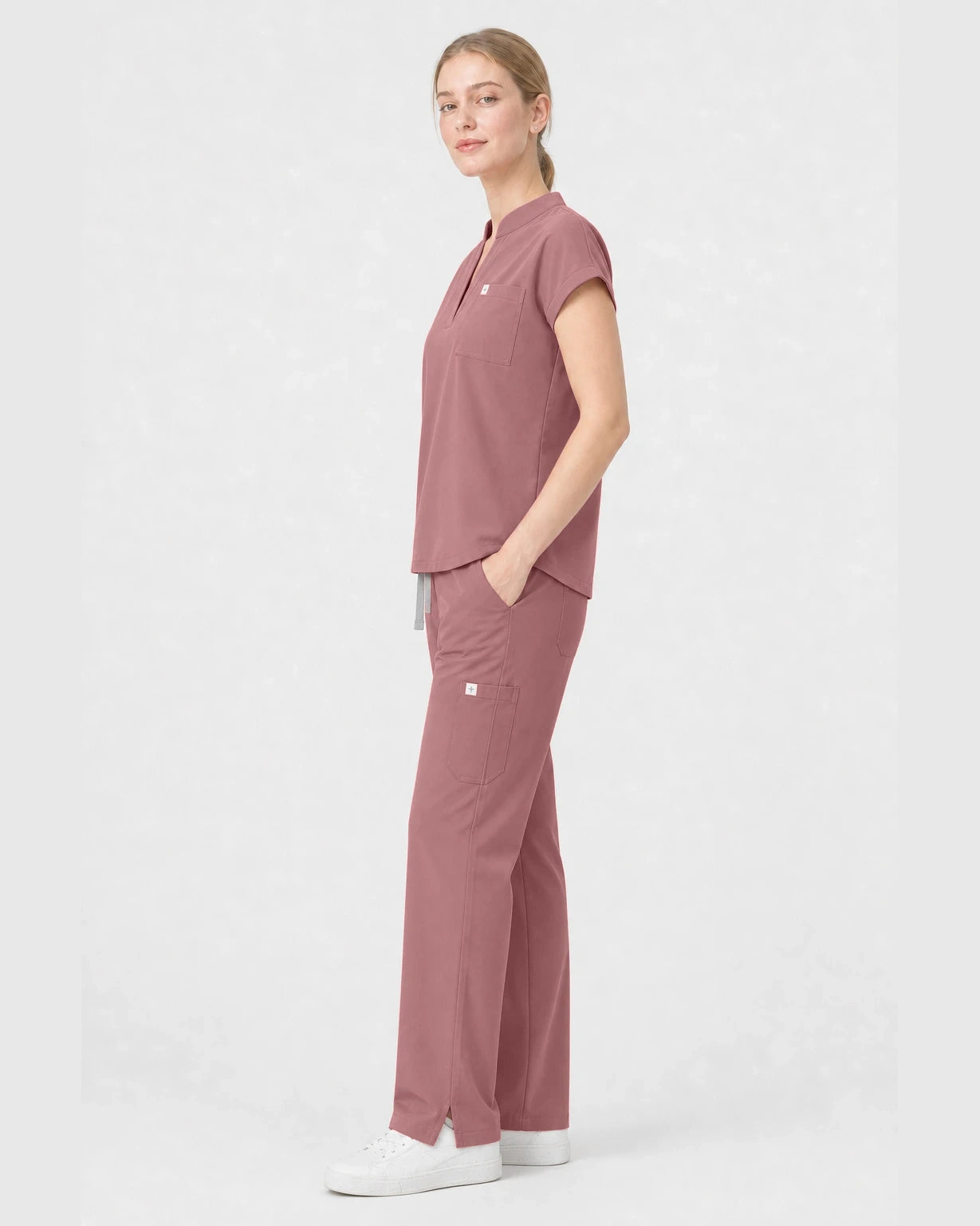 Flesh Pink Eipnare Women's Henley Sleeveless Straight-Leg Scrub Set - Stretch Medical Scrubs for Women