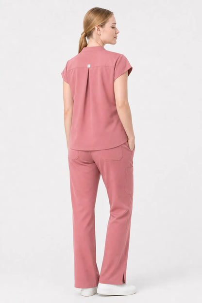 Flesh Pink Eipnare Women's Henley Sleeveless Straight-Leg Scrub Set - Stretch Medical Scrubs for Women