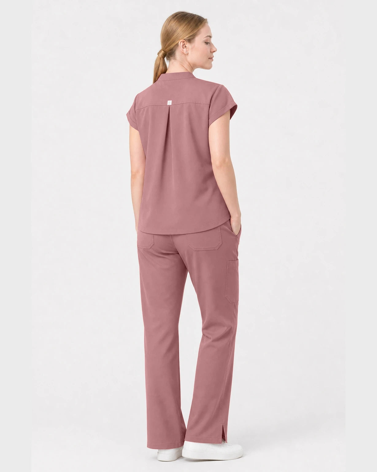 Flesh Pink Eipnare Women's Henley Sleeveless Straight-Leg Scrub Set - Stretch Medical Scrubs for Women