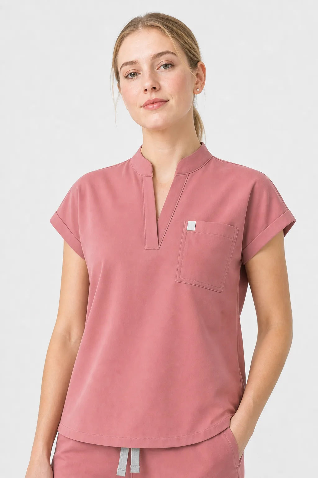 Flesh Pink Eipnare Women's Henley Sleeveless Straight-Leg Scrub Set - Stretch Medical Scrubs for Women