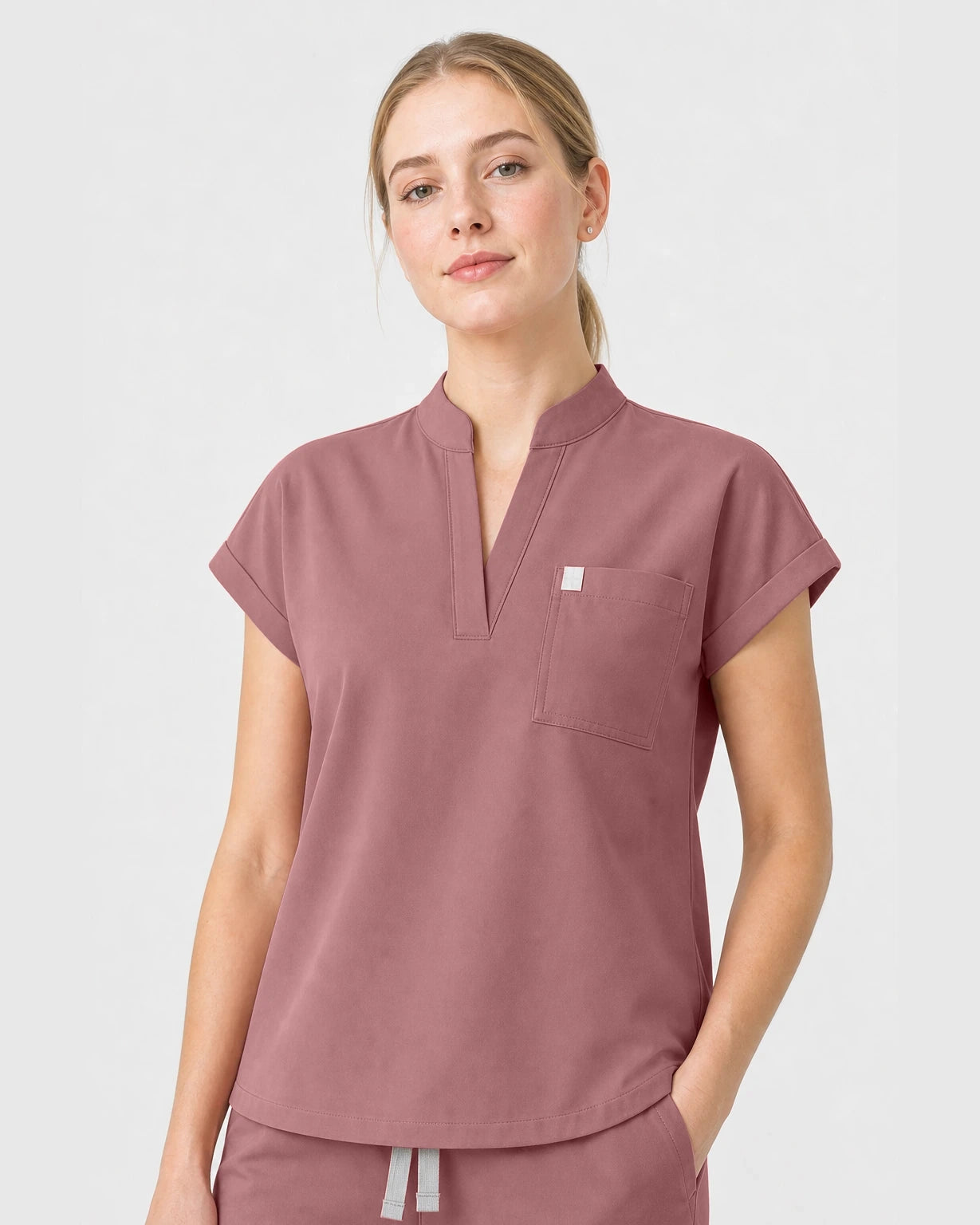 Flesh Pink Eipnare Women's Henley Sleeveless Straight-Leg Scrub Set - Stretch Medical Scrubs for Women