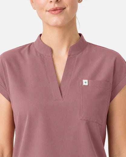 Flesh Pink Eipnare Women's Henley Sleeveless Straight-Leg Scrub Set - Stretch Medical Scrubs for Women