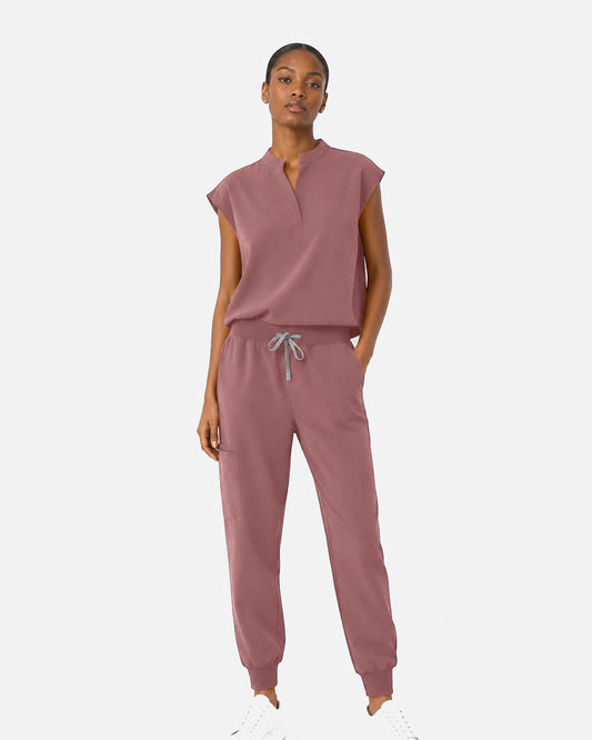 Flesh Pink – Eipnare Women's Sleeveless Mandarin Collar Jogger Uniform Set – product image 01