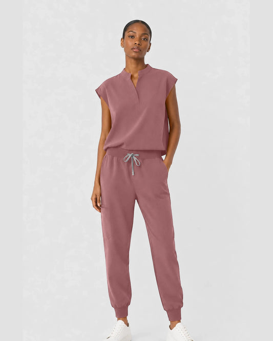 Flesh Pink Eipnare Women's Sleeveless Mandarin Collar Jogger Scrub Set - Stretch Medical Scrubs for Women