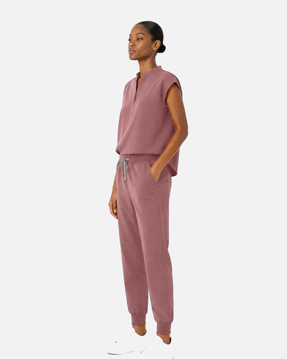 Flesh Pink – Eipnare Women's Sleeveless Mandarin Collar Jogger Uniform Set – product image 02