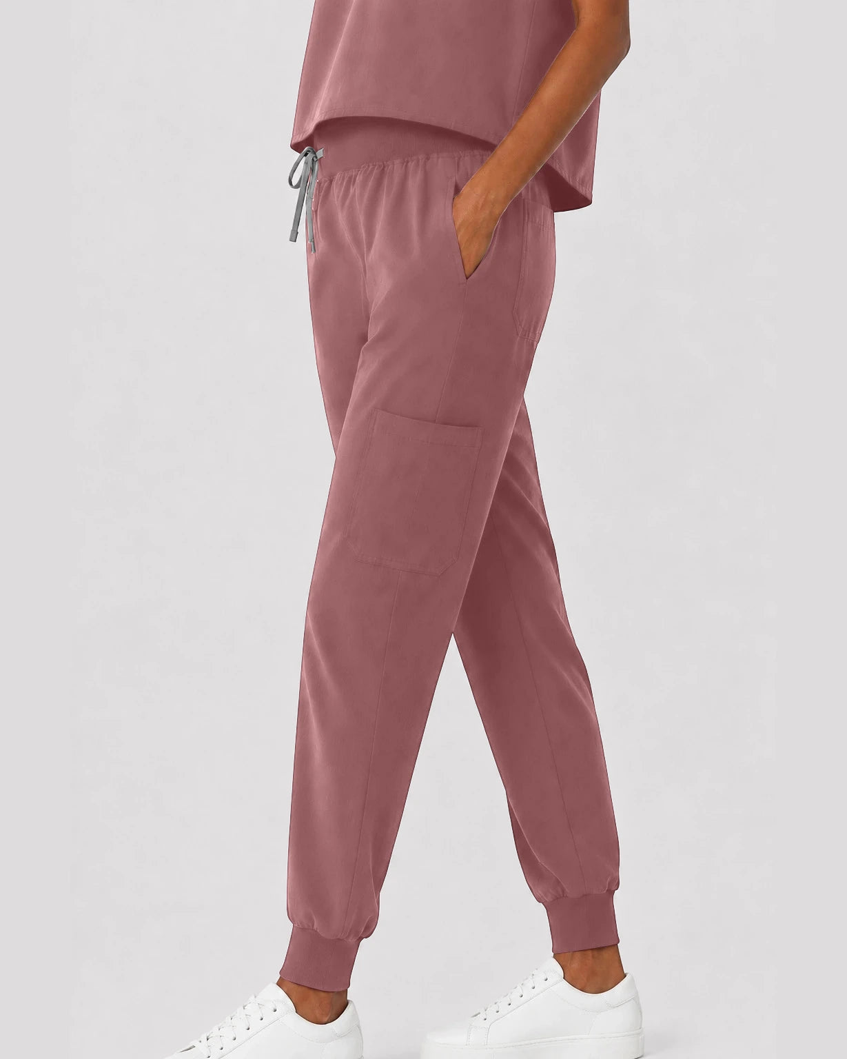 Flesh Pink Eipnare Women's Sleeveless Mandarin Collar Jogger Scrub Set - Stretch Medical Scrubs for Women