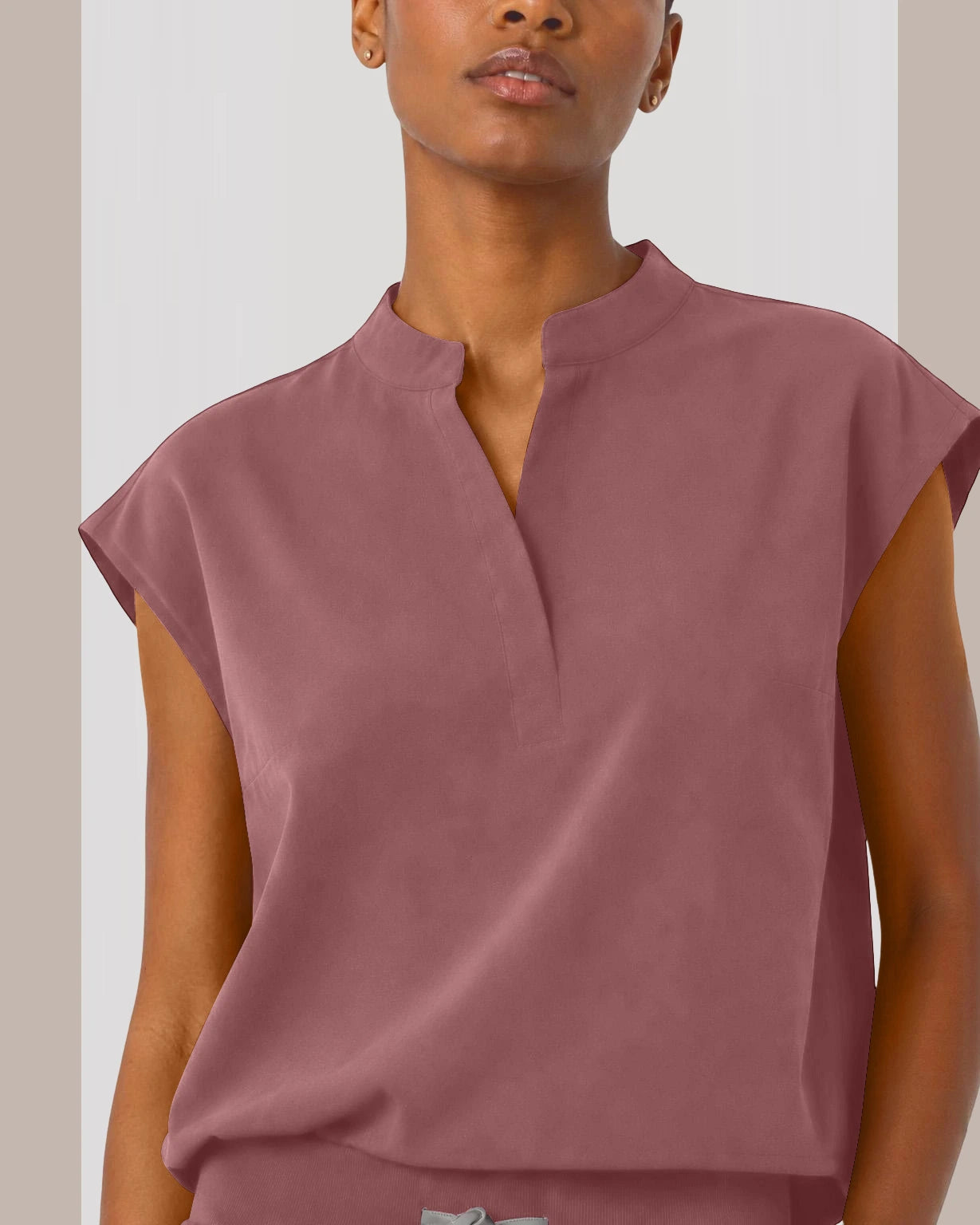 Flesh Pink Eipnare Women's Sleeveless Mandarin Collar Jogger Scrub Set - Stretch Medical Scrubs for Women