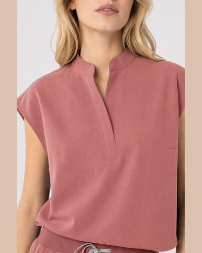 Flesh Pink Eipnare Women's Sleeveless Mandarin Collar Jogger Scrub Set - Stretch Medical Scrubs for Women