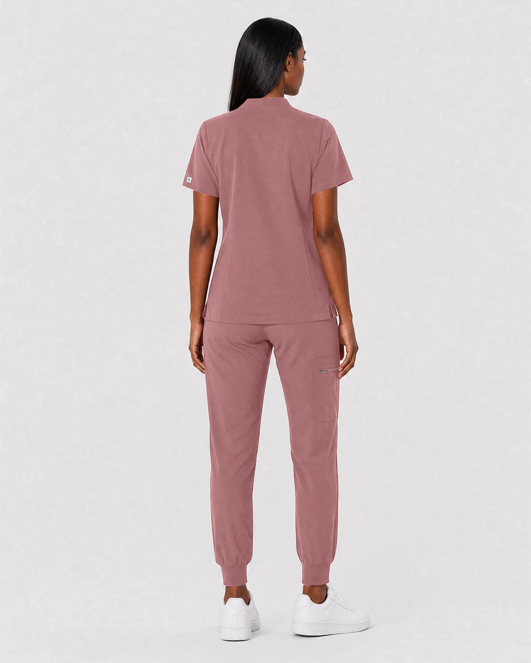 Flesh Pink Eipnare Women's Split V-Neck Cargo Jogger Scrub Set - Stretch Medical Scrubs for Women