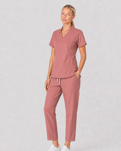 Flesh Pink Eipnare Women's V-Neck Split 9-Pocket Slim Fit Scrub Set - Stretch Medical Scrubs for Women