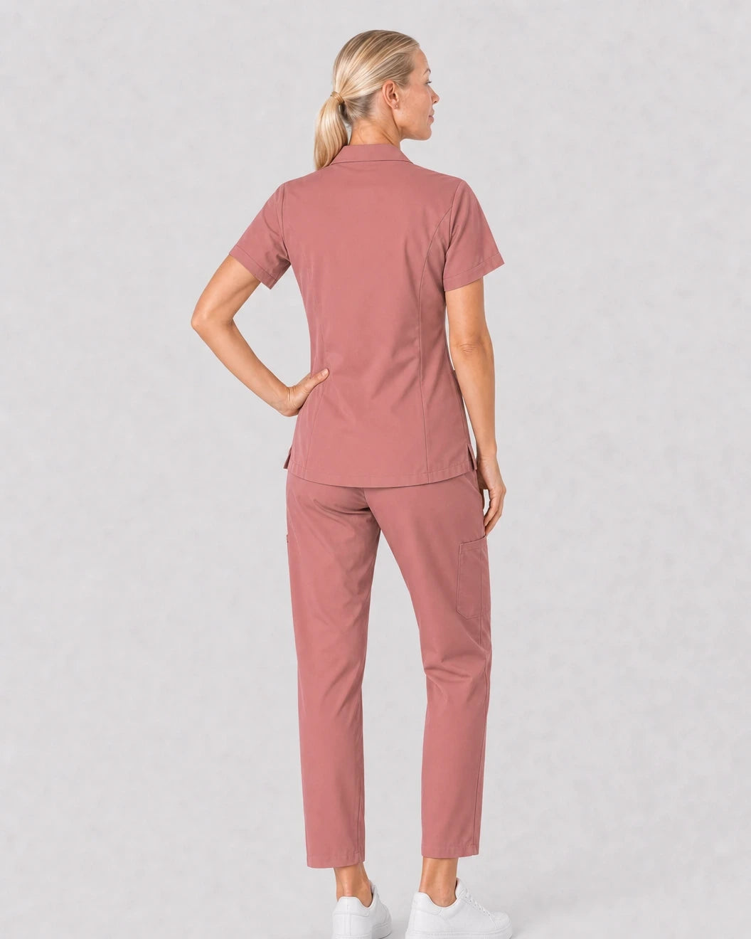 Flesh Pink Eipnare Women's V-Neck Split 9-Pocket Slim Fit Scrub Set - Stretch Medical Scrubs for Women