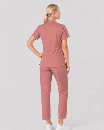 Flesh Pink Eipnare Women's V-Neck Split 9-Pocket Slim Fit Scrub Set - Stretch Medical Scrubs for Women